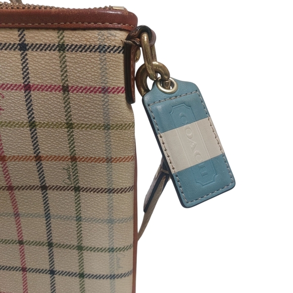 Coach Beige Checkered Crossbody with Blue Stripe - Picture 6 of 7